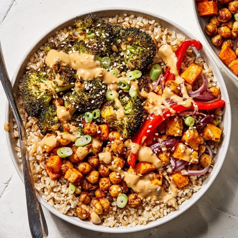 Customizable Bold Sauce Drizzle Bowls featuring grains, roasted veggies, and savory sauces.
