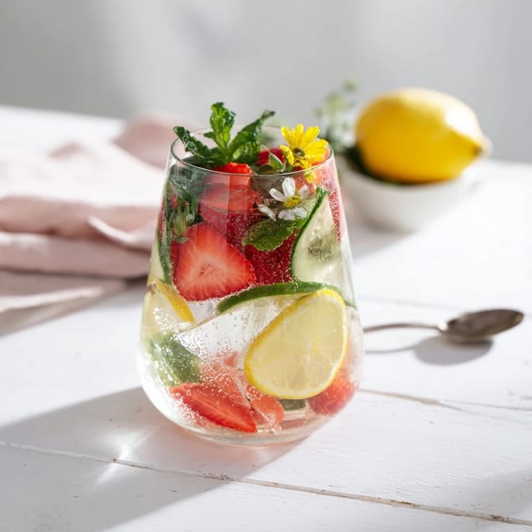 Deliciously hydrating Water-Based Mocktails, featuring mint, strawberries, and lemon slices.  