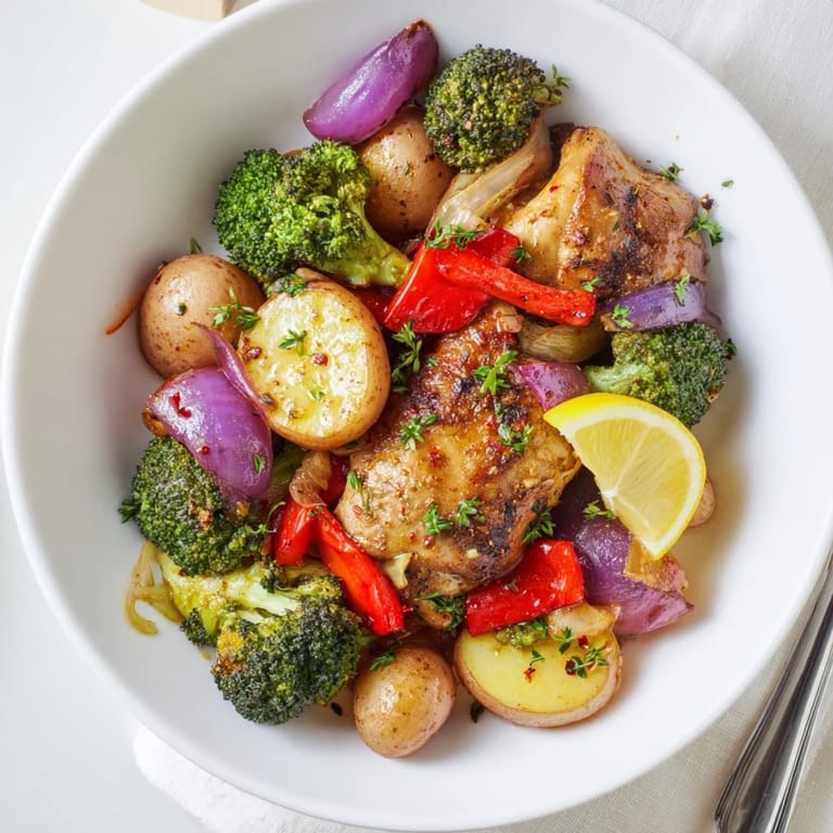 Savory Lazy Gourmet Chicken & Vegetable One-Pot, boasting juicy thighs and baby potatoes.