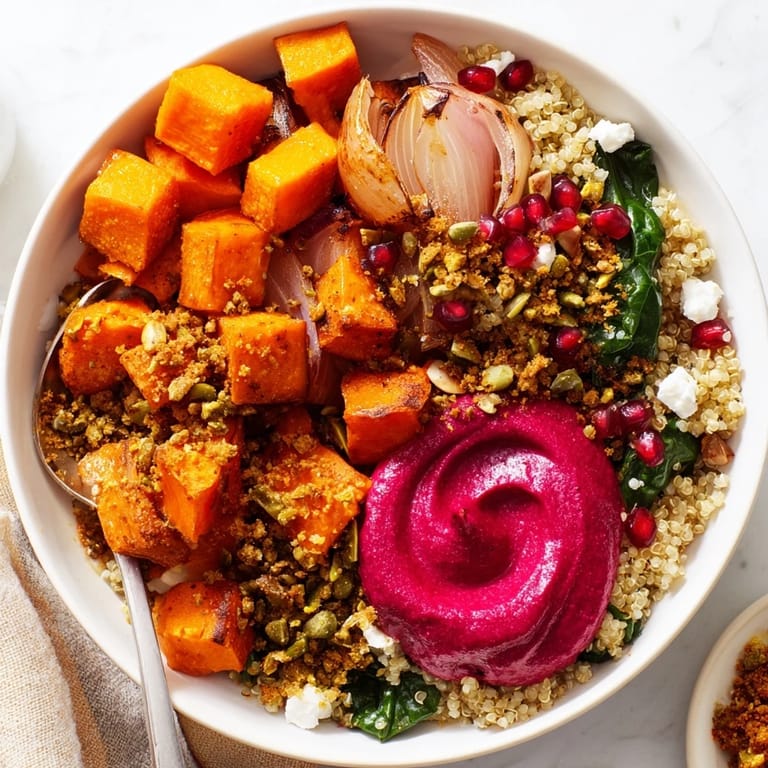 Warm spiced winter bowls featuring quinoa, roasted veggies, and vibrant toppings to enjoy.