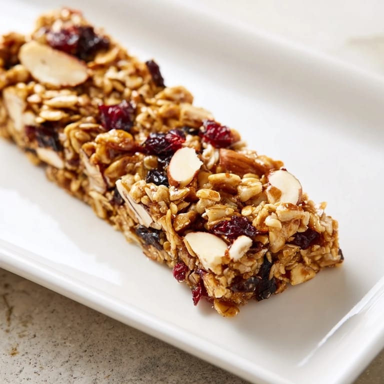 Close-up of freshly cut, delicious Homemade Roasted Pumpkin Seed & Cranberry Granola Bars, ready to eat.