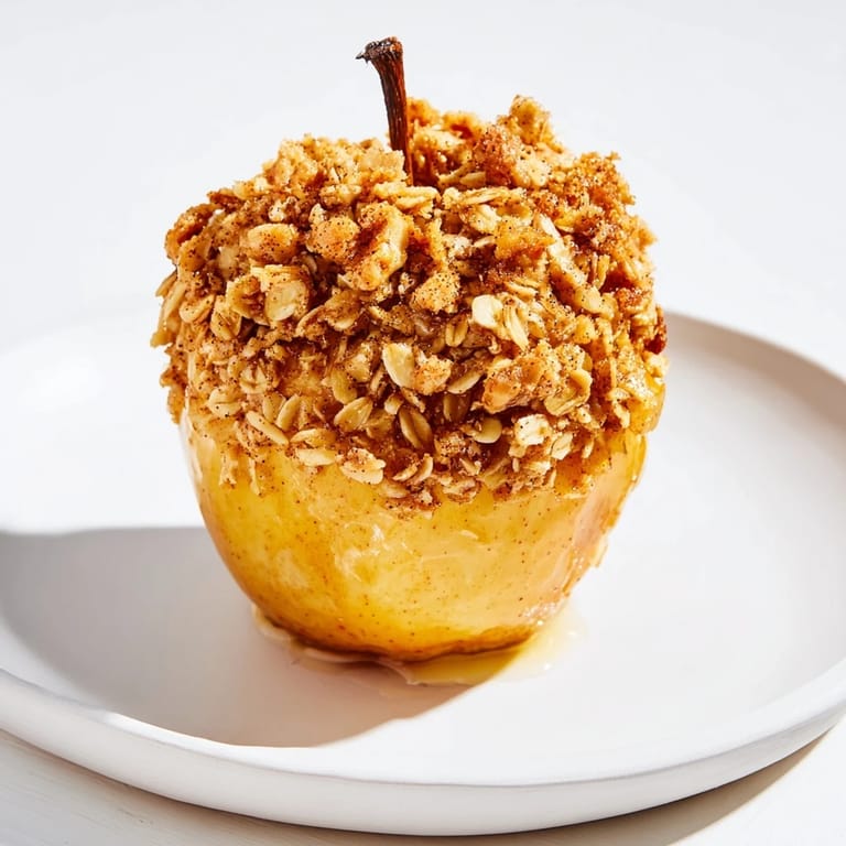 Warm and comforting Baked Apples with Oat-Nut Crumble, perfect for a cozy autumn evening.