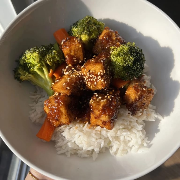 Steaming bowls of sesame tofu and broccoli, garnished with sesame seeds, offer a flavorful meal.