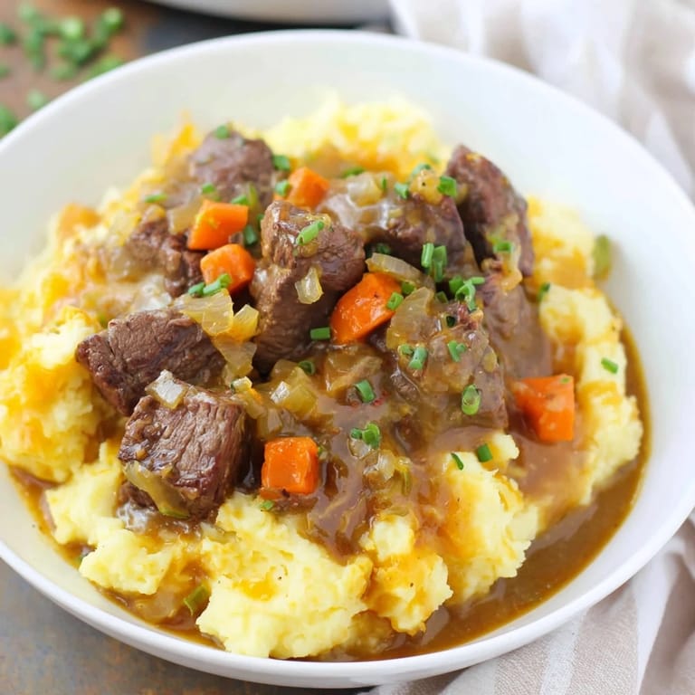 Hearty Fall Apple Cider Stew Mash served steaming hot, a comforting meal for cold nights.