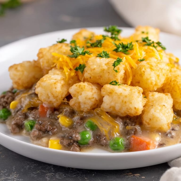 Imagine the texture: A warm Quick Christmas Tater Tot Casserole with a creamy, comforting filling.