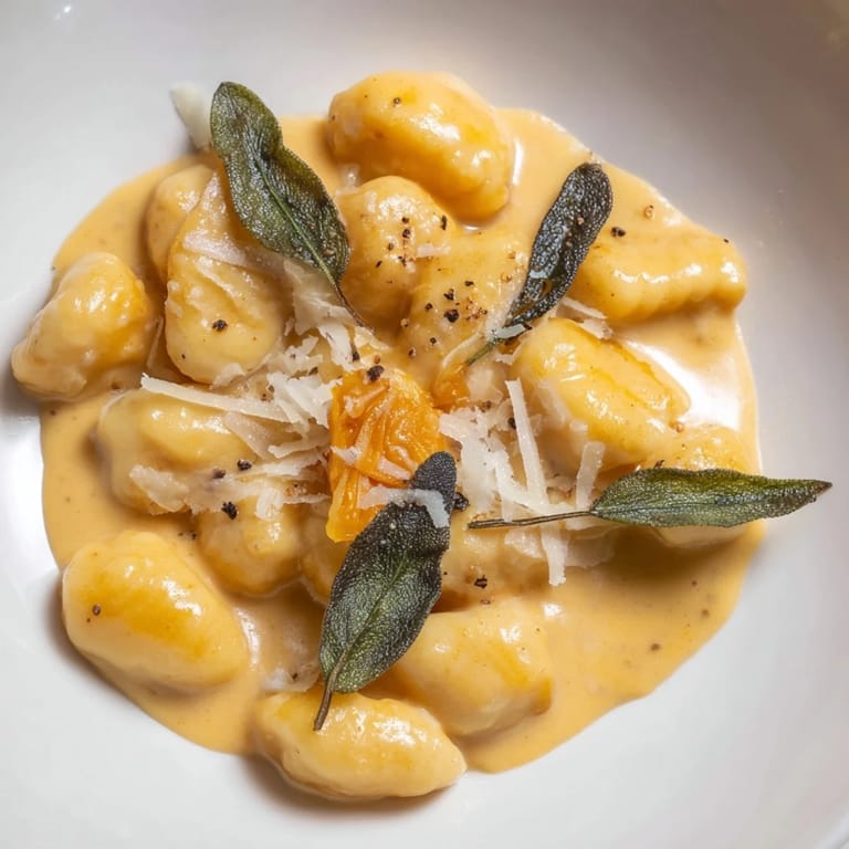 A steaming bowl of comforting One-Pot Creamy Pumpkin Sage Gnocchi, perfect for a chilly autumn dinner.