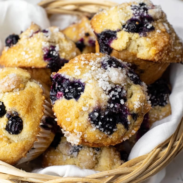 A woven basket overflowing with golden-brown mini blueberry muffins ready for a sweet treat.