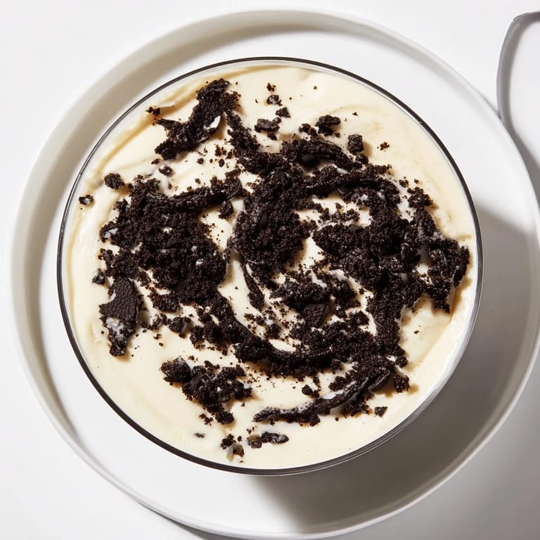 A layered serving of Vanilla Pudding with Crushed Oreos, perfect for a sweet and easy treat.