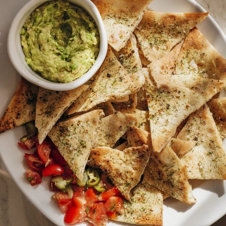 A delicious, close-up shot of homemade Pita Chips and Guacamole Bowl, perfect for dipping.