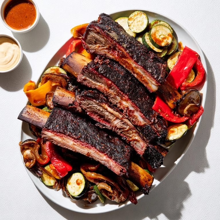 Imagine generous servings of a Backyard BBQ Companion, with various grilled meats, veggies, and savory dips to enjoy.