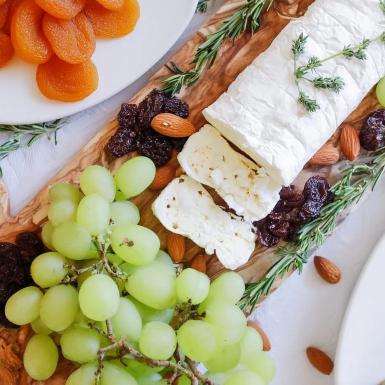 This beautiful Book Club Pairing Platter features vibrant red grapes and a selection of delicious cheeses.
