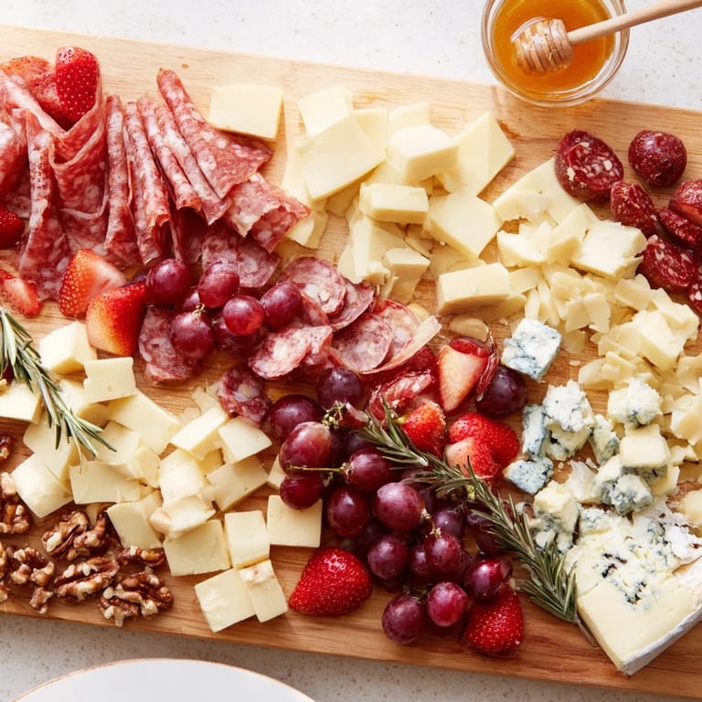 Visualize a gourmet Waterfall Edge Grazing Board overflowing with colorful fruits, artisanal cheeses, and meats for sharing.