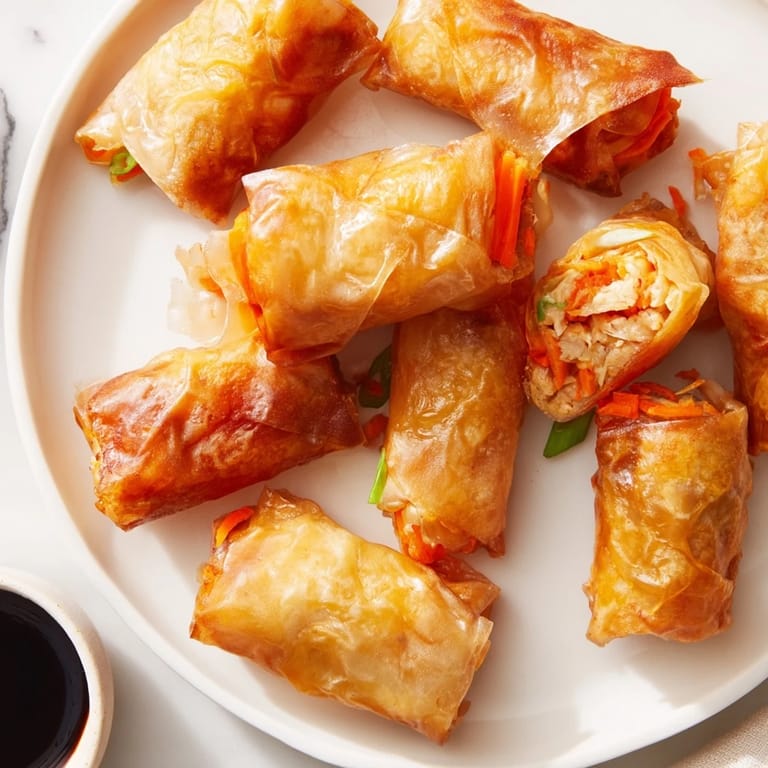 Air fryer chicken lumpia bites, showcasing a platter of deliciously golden, tempting Filipino snack food.