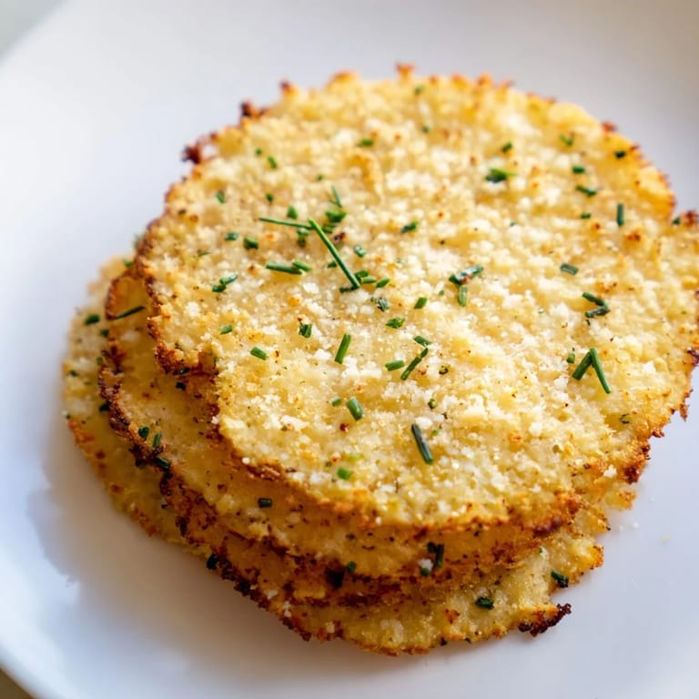 Close-up of savory cottage cheese chips, sprinkled with Parmesan, a flavorful and easy snack solution.