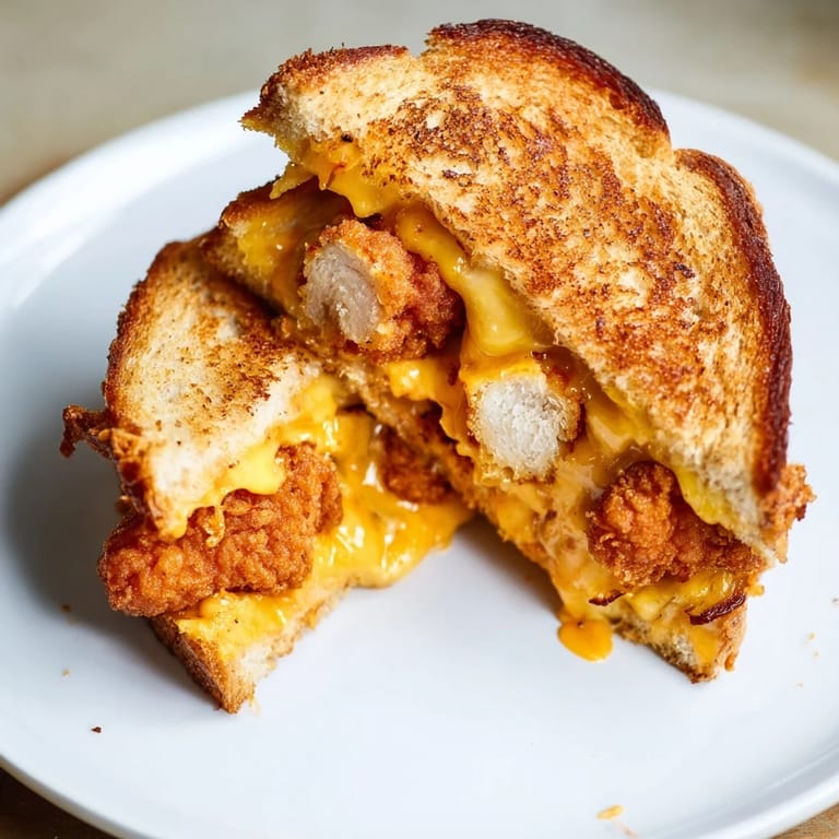 Savory Chicken Nugget Grilled Cheese, with warm, cheesy goodness, ready for a simple, satisfying meal.