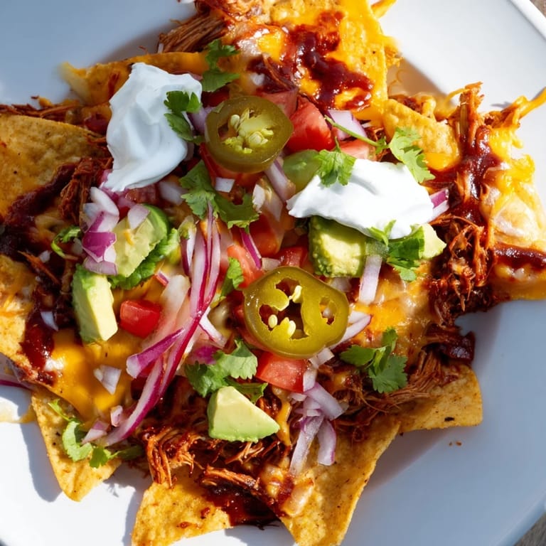 Oven-baked loaded nachos showcase juicy pulled pork, melty cheese, and spicy jalapeños, perfect for sharing.