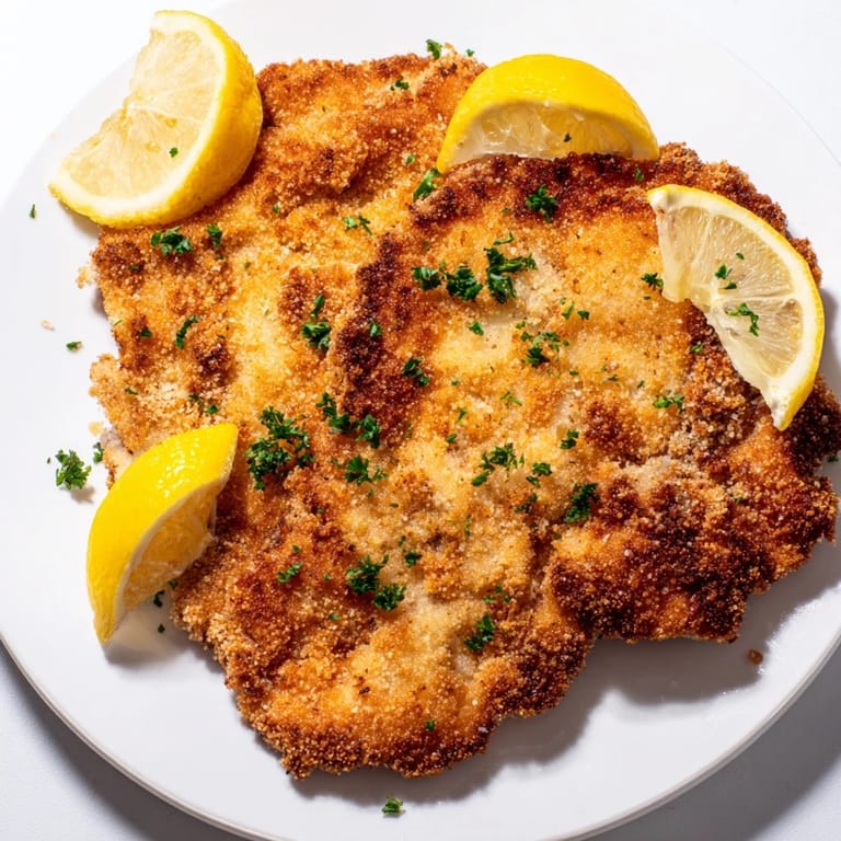 Freshly made Austrian Wiener Schnitzel, showcasing golden fried veal with a delightful paper towel cleanup.