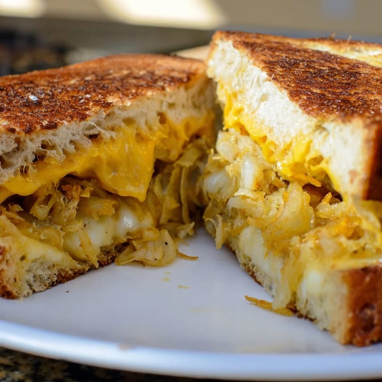 Melted cheese and fried onions make this Crispy Onion Grilled Cheese a truly comforting sandwich.