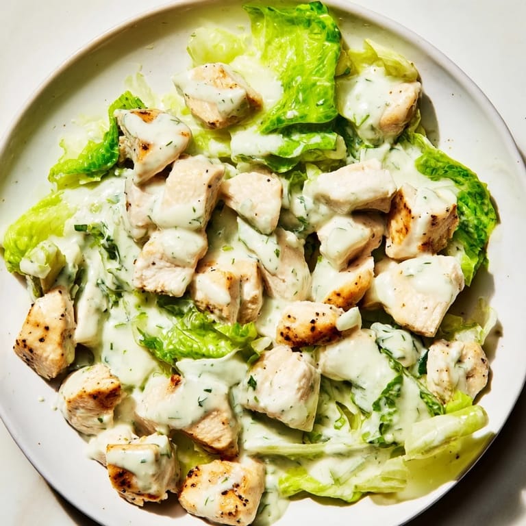 A vibrant bowl of Jalapeño Ranch Chicken Salad with colorful veggies, shredded cheddar, and crunchy tortilla strips on a rustic table.