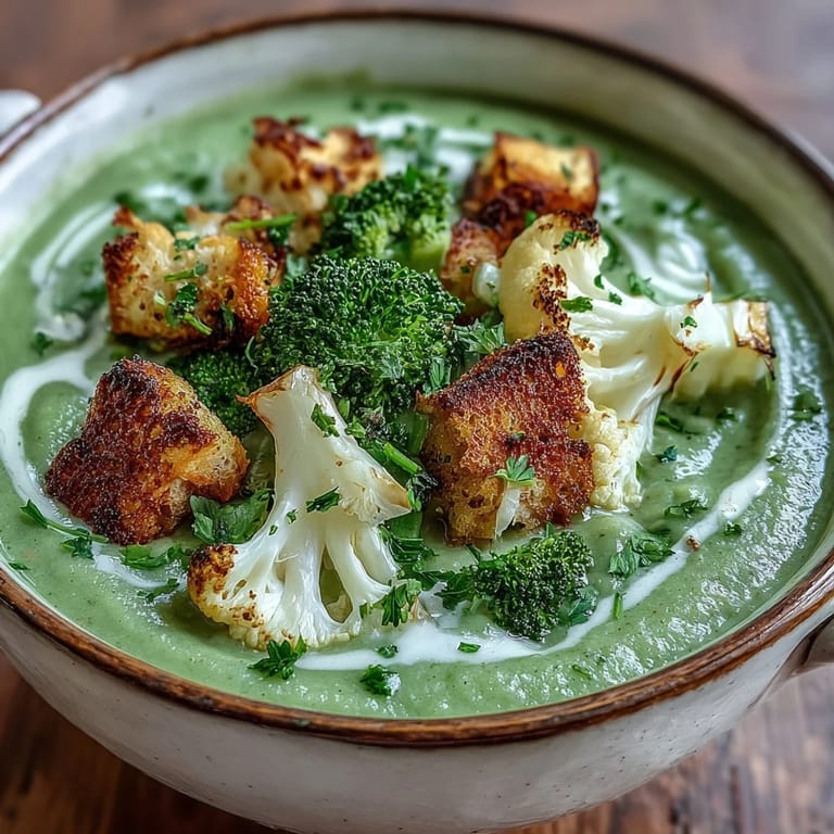 Velvety smooth cauliflower and broccoli soup, a hearty meal perfect for comfort.