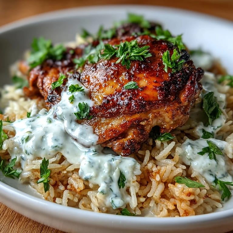 Savory Middle Eastern shawarma chicken and rice dish featuring turmeric, smoked paprika, and cinnamon, garnished with fresh parsley.  