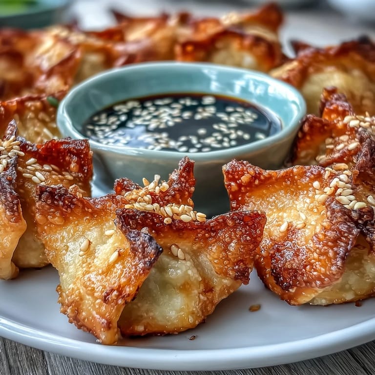 Savory air fryer chicken dumplings with ginger and spring onions, paired with a tangy sesame soy sauce.  