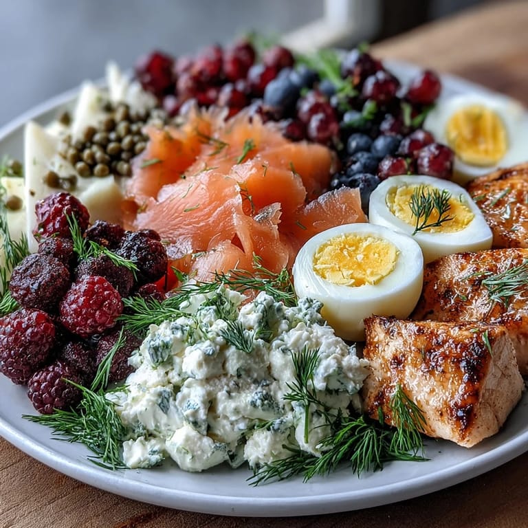 An artful Galentines brunch spread featuring lox, cream cheeses, fresh produce, and sweet berries.