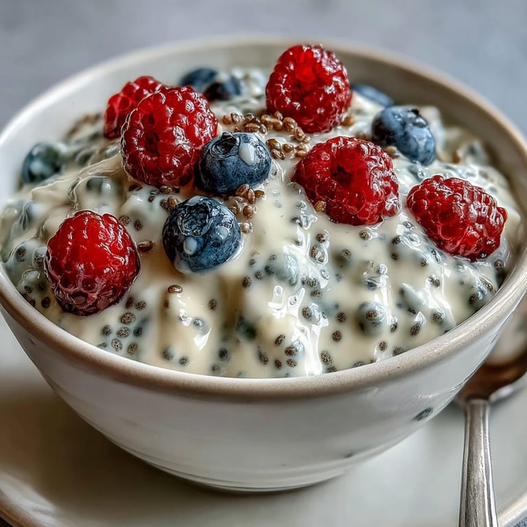 A light and healthy chia pudding made with Greek yogurt and real vanilla bean, perfect for a nourishing snack or dessert.