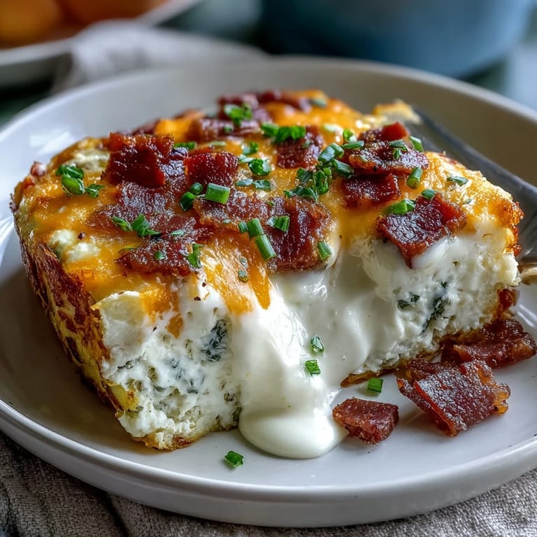 Baked Amish Breakfast Casserole Loaded with Sausage, Hash Browns, and Eggs for a Crowd