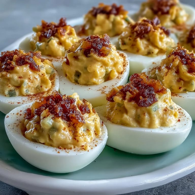 Bright yellow yolk filling in sweet pickle relish deviled eggs, a zesty, bite-sized treat.