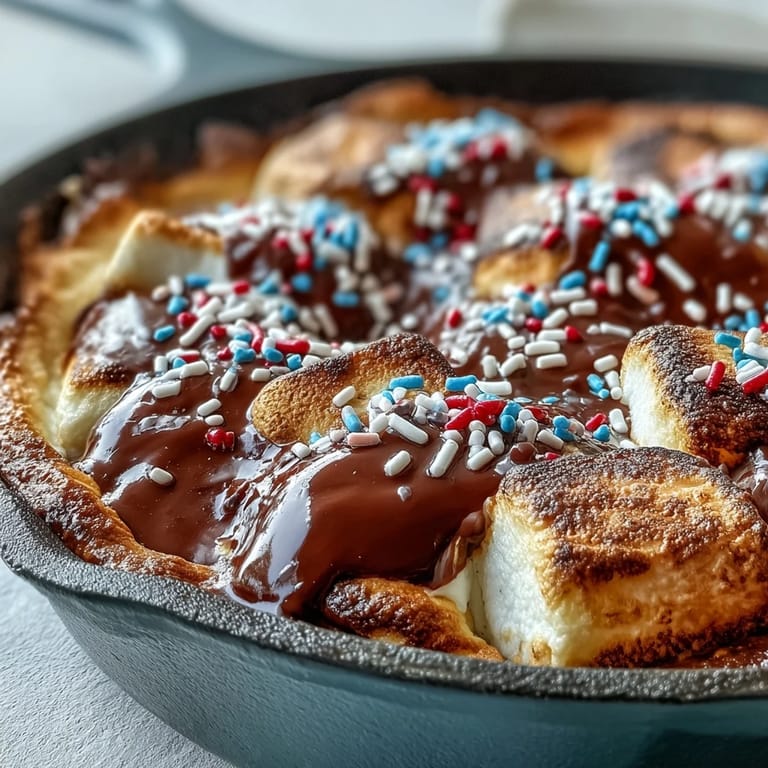 This 3-ingredient 4th of July S'mores Dip is golden brown and irresistibly delicious.