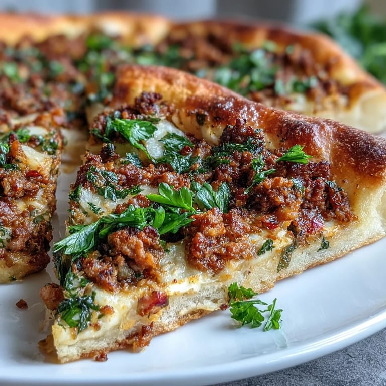 Thin, delicious Turkish Lahmacun Pizza featuring spiced ground lamb and sumac.