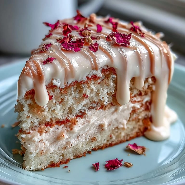 Close-up of Bridal Shower Rosé Velvet Cake, showing its moist crumb and sparkly gold accents.